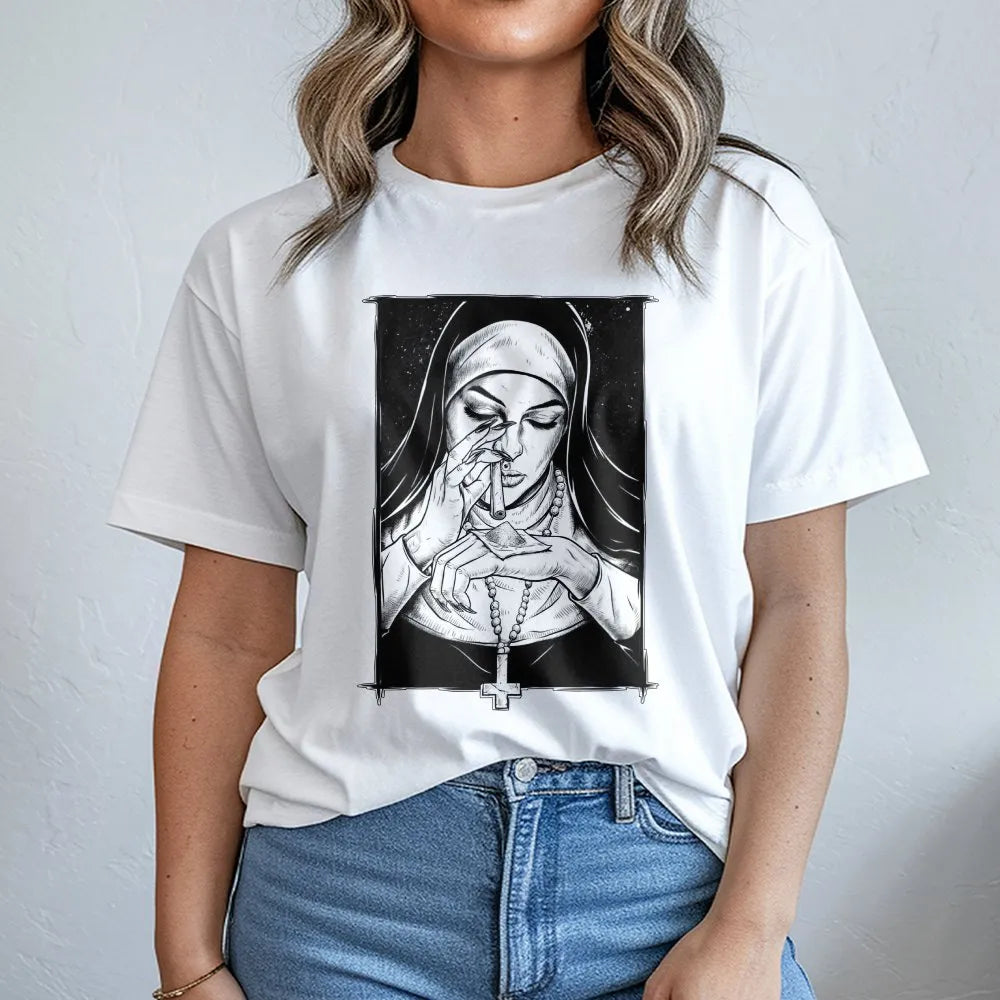 Gothic Nun T-Shirt | Dark Humor Religious Art | Premium Soft Cotton | Edgy Alternative Streetwear Gift