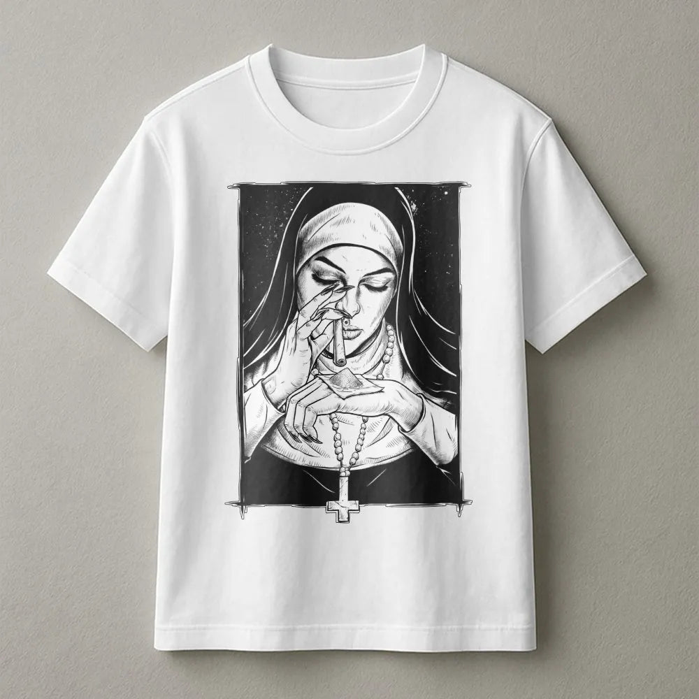 Gothic Nun T-Shirt | Dark Humor Religious Art | Premium Soft Cotton | Edgy Alternative Streetwear Gift